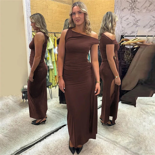 Load image into Gallery viewer, Oblique Shoulder Backless Sexy Maxi Dress For Women Fashion Off-shoulder Sleeveless High Waist Bodycon Club Long Dress
