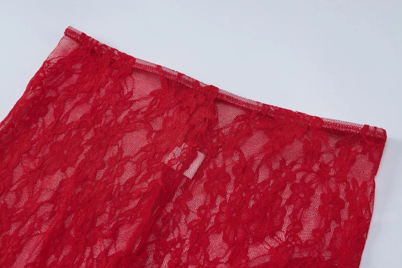 See Through Lace Sexy Dress Set Women Off-shoulder Strapless Dress And Pants Matching Sets Ladies Party Two Piece Set