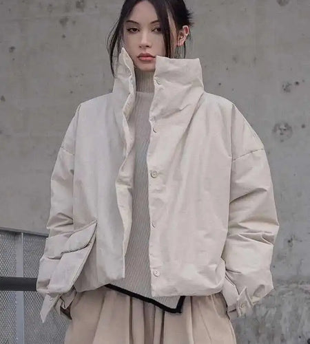 Apricot Big Size Warm Cotton-padded Coat Long Sleeve Loose Fit Women Parkas Fashion Tide New Autumn Winter 2025 1DF2663