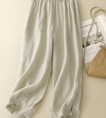 Summer Beige Cotton Straight Wide Leg Ankle-length Lantern Pants Women Pink Green Casual Loose Elastic High Waist Large Size New