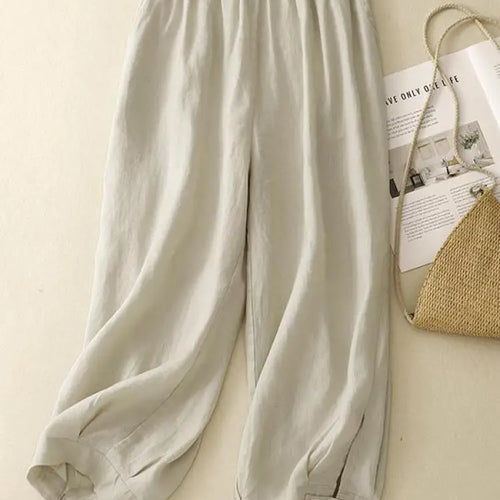 Load image into Gallery viewer, Summer Beige Cotton Straight Wide Leg Ankle-length Lantern Pants Women Pink Green Casual Loose Elastic High Waist Large Size New
