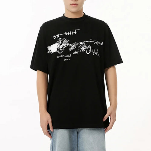 Load image into Gallery viewer, Korean Style Men&#39;s Tees Letter Graffiti Printing Tops Round Neck Short Sleeve Male T-shirts Fashion Summer 9C6823
