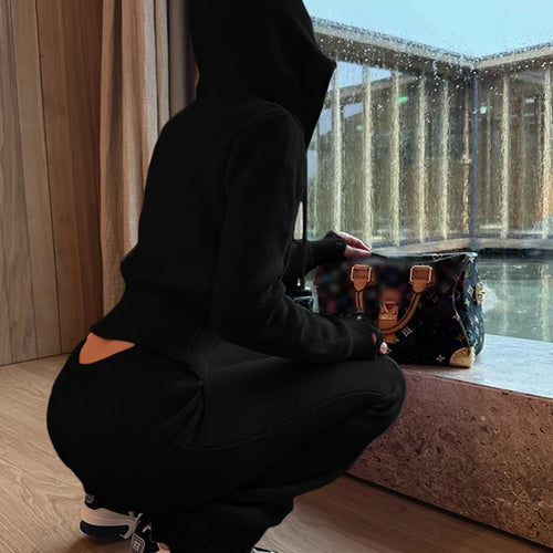 Load image into Gallery viewer, Casual Sporty 2 Piece Set Women Tracksuit Knit Hooded Zip Jacket+Straight Pants Sporty leisure Stretch Matching Streetwear
