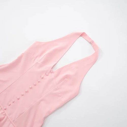 Load image into Gallery viewer, Halter Backless Sexy Mini Dress Women Robe Summer New Lace Patchwork Sleeveless V Neck High Waist Ruffled Dress 2025
