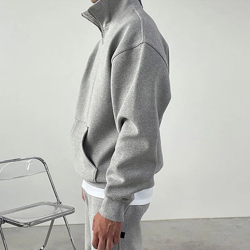 Men's Pants Set New Korean Casual Sets Half Zipper High Collar Loose Pullover Sweatshirt Elastic Waist Male Bottoms 9W1850