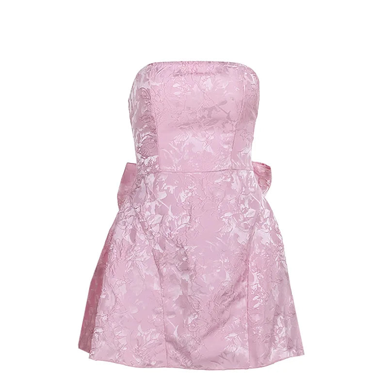 Backless Bow Sexy Mini Dress For Women Fashion Off-shoulder Strapless Sleeveless Bodycon Club Party Dress Elegant