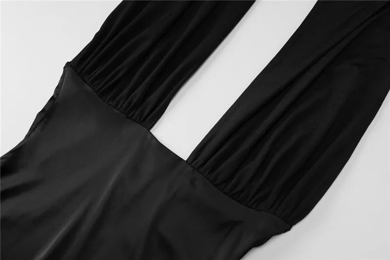 Halter Backless Sexy Maxi Dress For Women Black Satin Hollow Out Sleeveless Strapless Bodycon Club Long Dress Elegant