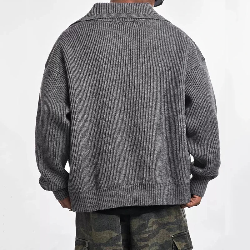 Trendy Male Sweater Spring Lapel Solid Color Design Menwear American Style Knitting Men Clothing Spring Trend 9W1465
