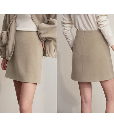 Minimalist Mini Skirt 2025 Winter New Solid Color Short A-line Women's Skirt Versatile Casual Wool Clothing Ladies 12524026