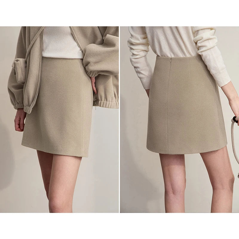 Minimalist Mini Skirt 2025 Winter New Solid Color Short A-line Women's Skirt Versatile Casual Wool Clothing Ladies 12524026