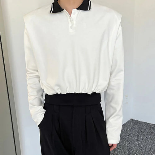 Load image into Gallery viewer, Male T-shirts New College Style Short Personalized Lapel Turn-down Collar Contrast Color Spliced Top Spring Trend 9W1279
