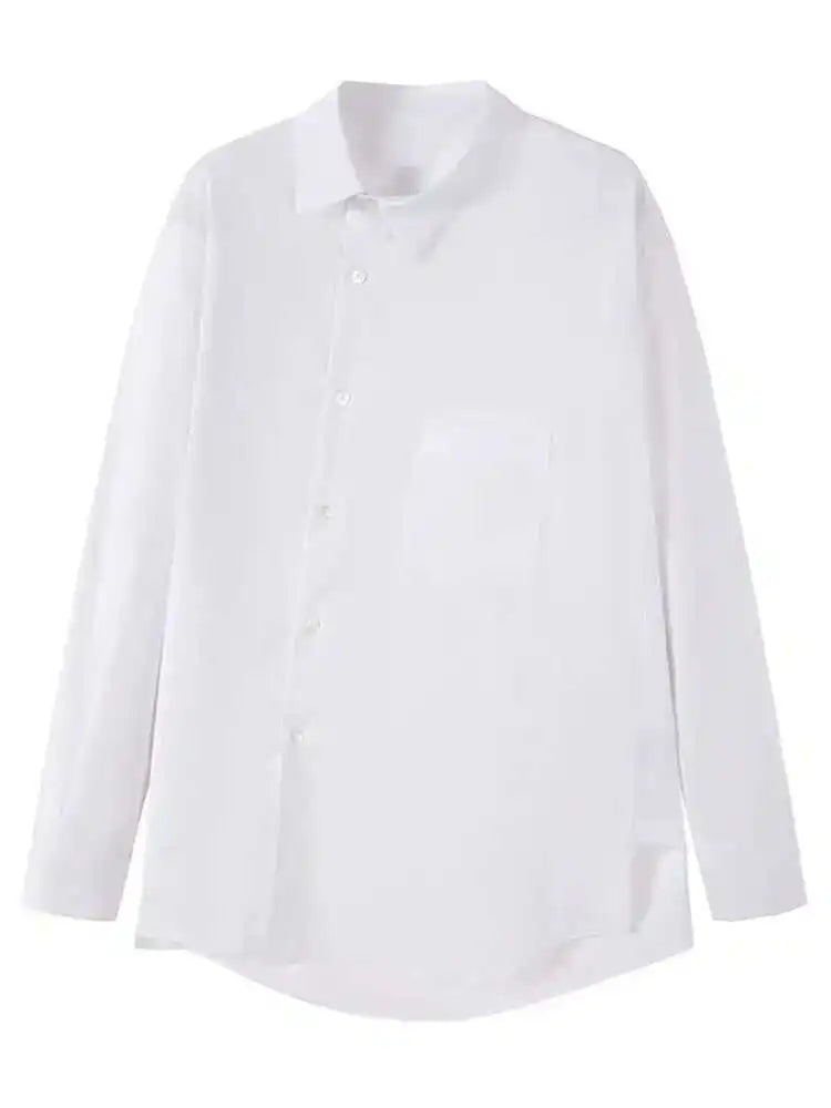Women White Irregular Big Size Blouse New Lapel Long Sleeve Loose Fit Shirt Fashion Tide Spring Autumn 2025 1DF6809