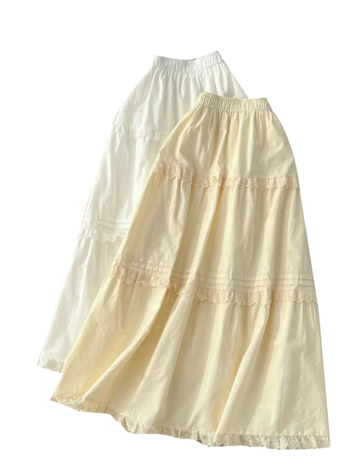 Vintage Elegant Women White High Waist Vacation Long Skirts Autumn Winter New Beige Ruffle Edge Pleated Short A-line Skirt Trend