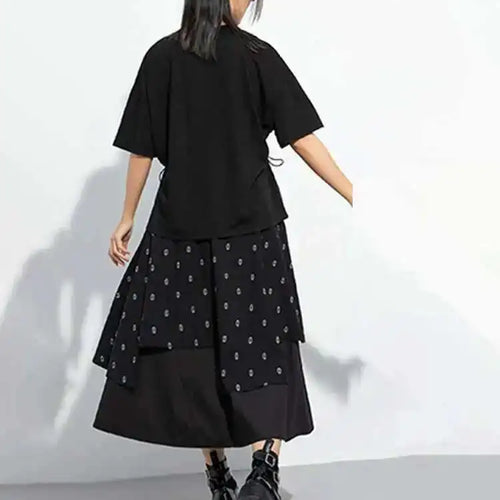 Load image into Gallery viewer, Women Black Dot Printed Color-block Big Size T-shirt New Round Neck Short Sleeve Fashion Tide Spring Summer 2025 1DH5058
