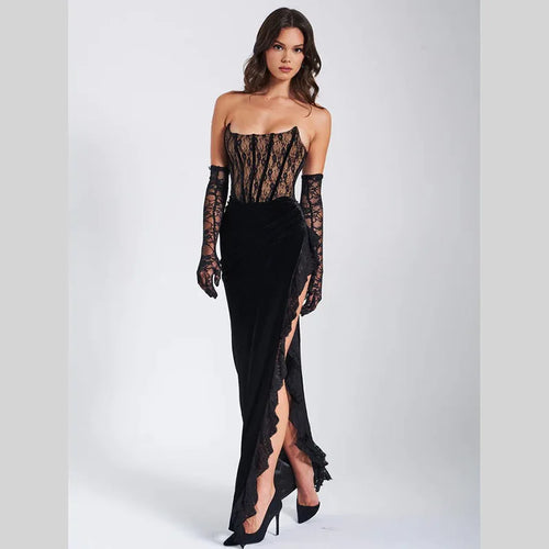 Load image into Gallery viewer, Elegant Lace Strapless Maxi Dress For Women Fashion Black Sleeveless Backless Bodycon Club Party Sexy Long Dress
