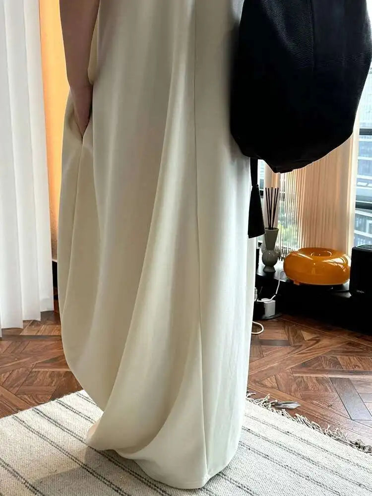 Women Black Brief Irregular Shaped Pocket Long Elegant Dress New V-Neck Sleeveless Fashion Tide Spring Autumn 2025 1DH9419