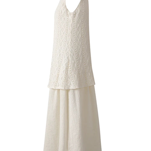Load image into Gallery viewer, Women Beige Knitting Spliced Elegant Midi Vest Dress New Round Neck Sleeveless Fashion Tide Spring Summer 2025 CPG3068
