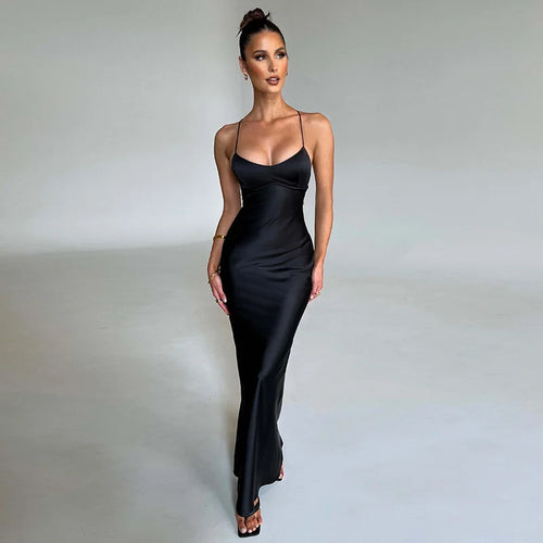 Load image into Gallery viewer, Satin Backless Maxi Dress For Women 2022 Autumn New Spaghetti Strap Sleeveless Bodycon Long Dress Vestido Clubwear
