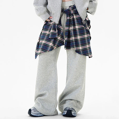 Load image into Gallery viewer, American Style Male Sweatpants High Street Fake Two-piece Spliced Plaid Peplum Design Solid Color Men's Pants 9W1857
