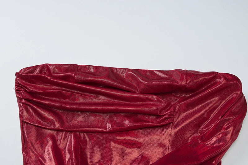 Off-shoulder Strapless Sexy Maxi Dress For Women Fashion Red Sleeveless Backless Thigh High Split Bodycon Club Dress