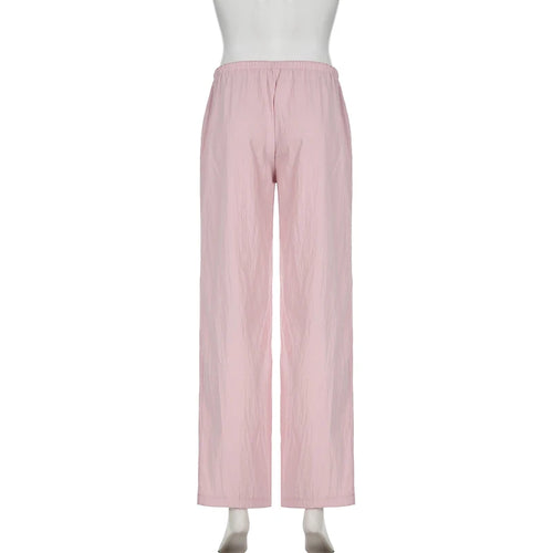 Load image into Gallery viewer, Casual Loose Solid Drawstring Basic Women Pants Homewear Korean All-Match Full Length Trousers Pink Sweet Capris New
