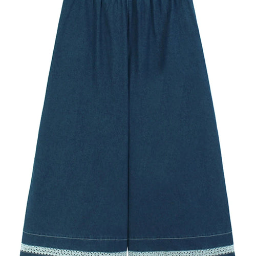 Load image into Gallery viewer, High Waist Blue Lace Hollow Out Denim Long Wide Leg Jeans New Women Trousers Fashion Tide Spring Autumn 2025 1DH9655
