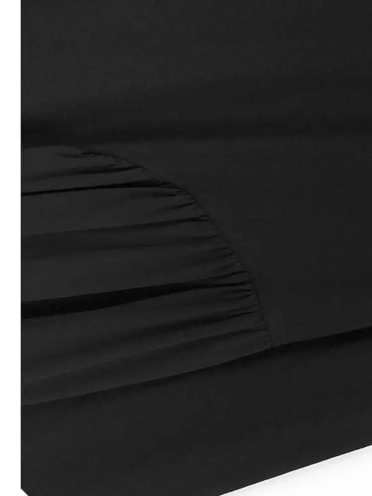 Women Black Side Pleated Spliced Big Size Midi Dress New Round Neck Long Sleeve Fashion Tide Spring Autumn 2025 1DH7010