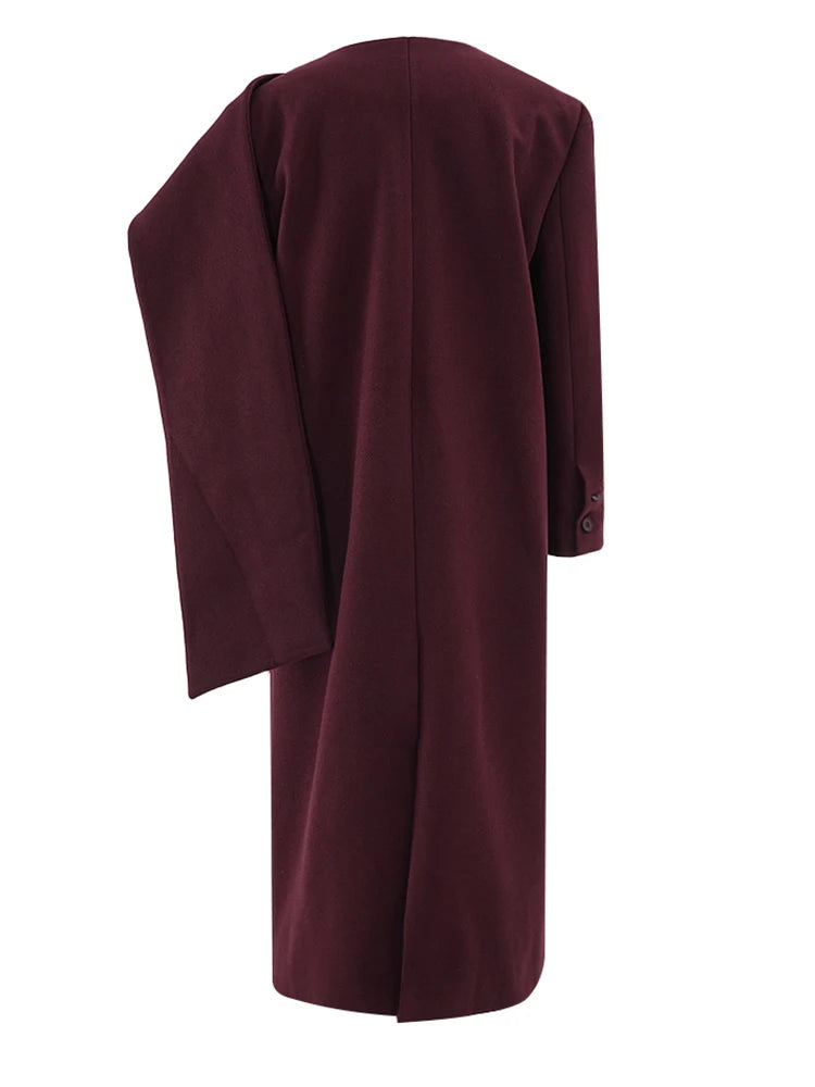 Wine Red Thick Big Size Long Woolen Coat New Scarf Collar Long Sleeve Women Jacket Fashion Tide Autumn Winter 2025 CPDB366
