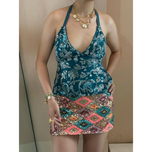 Load image into Gallery viewer, Sexy Sequin Floral Tanks y2k Women Glitter Embroidery Sleeveless Backless Crop Tops Vest 2000s Clothing Party Clubwear
