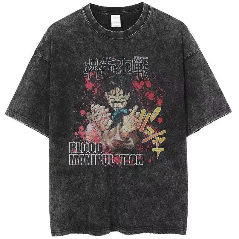 Vintage Washed Tshirts Anime T Shirt Harajuku Oversize Tee Cotton fashion Streetwear unisex top ab79v1