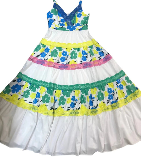 Vintage Patchwork Lace Dress For Women V Neck Sleeveless Print Colorblock High Waist Floor Dresses Female 2022 Summer Style