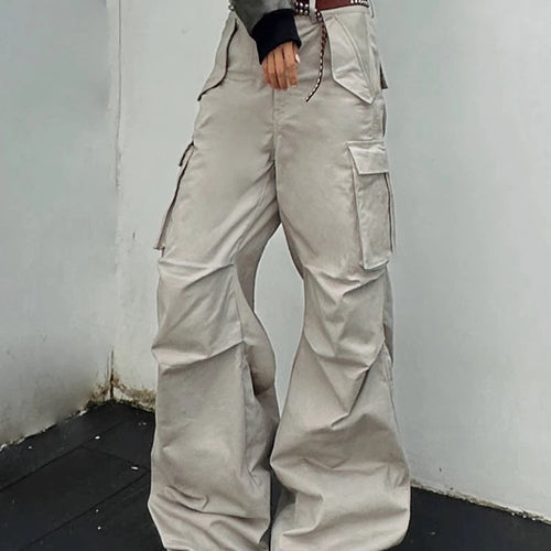 Load image into Gallery viewer, Solid Patchwork Pockets Safari Style Pants For Women High Waist Spliced Button Loose Cargo Pant Female Fashion
