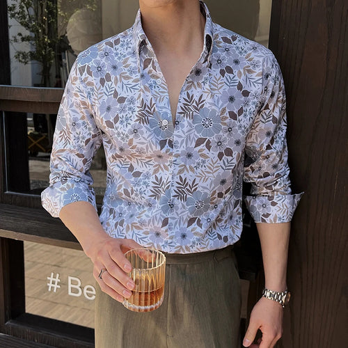 Load image into Gallery viewer, Men&#39;s Long Sleeved Printed Shirt Turn-down Collar Casual Stylish Single Breasted Style Male Handsome Clothing 9W1649
