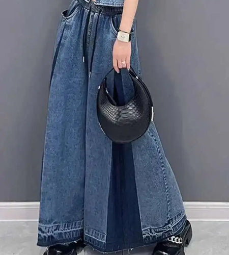 High Waist Blue Denim Pleated Long Wide Leg Jeans New Loose Women Trousers Fashion Tide Spring Autumn 2025 1DH0520