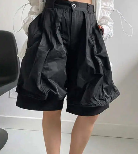 High Waist Black Pleated Shaped Knee Length Pants New Loose Fit Trousers Women Fashion Tide Spring Summer 2025  1DF9708