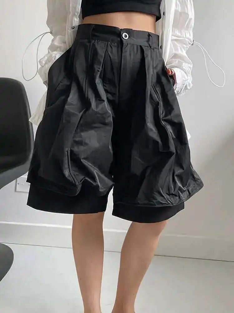 High Waist Black Pleated Shaped Knee Length Pants New Loose Fit Trousers Women Fashion Tide Spring Summer 2025  1DF9708