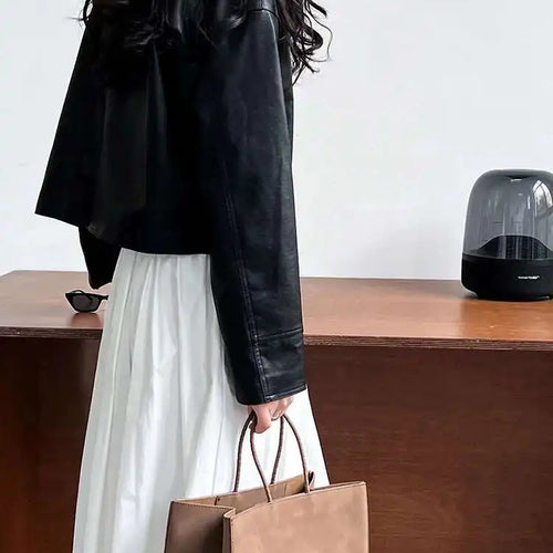 Load image into Gallery viewer, PU Leather Brown Big Size Casual Short Jacket New Lapel Long Sleeve Women Coat Fashion Tide Spring Autumn 2025 1DH6650
