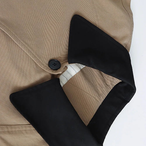 Load image into Gallery viewer, Women Khaki Color-block Big Size Casual Trench New Lapel Long Sleeve Windbreaker Fashion Tide Spring Autumn 2025 1DH7514
