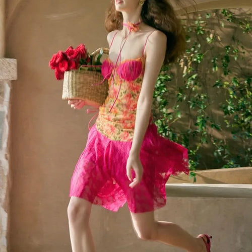 Load image into Gallery viewer, Sexy Spaghetti Strap Lace Patchwork Printed Long Dress Women Bodycon Party Evening Dress Temperament Slimming Vestido
