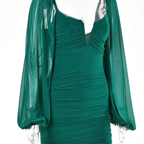 Load image into Gallery viewer, Backless Pleated Dress Women New Year 2022 Elegant Casual Solid Double Layer Mesh Mini Evening Dresses Female Clothing
