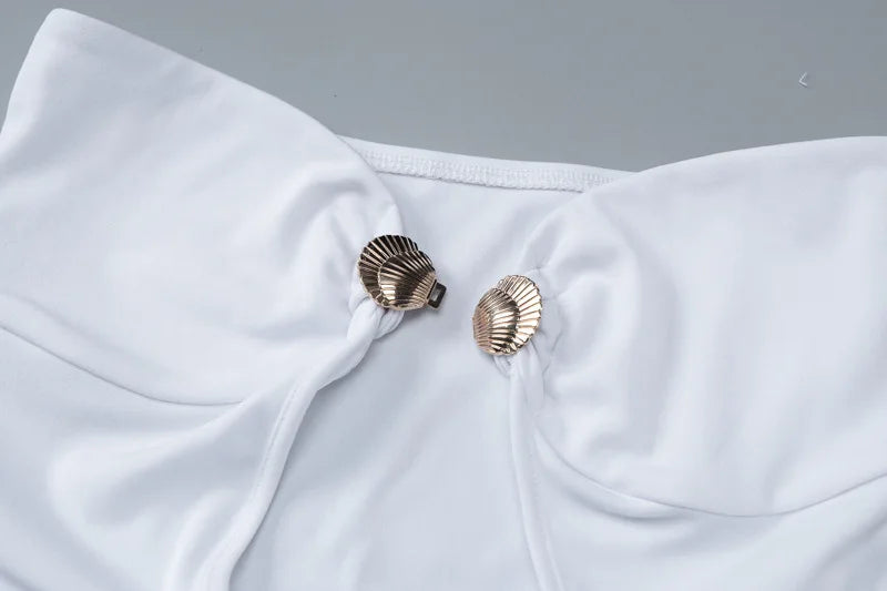 Metal Button Strapless Backless Long Dress Women Fashion Hollow Out Off-shoulder Sleeveless Bodycon Party Midi Dress