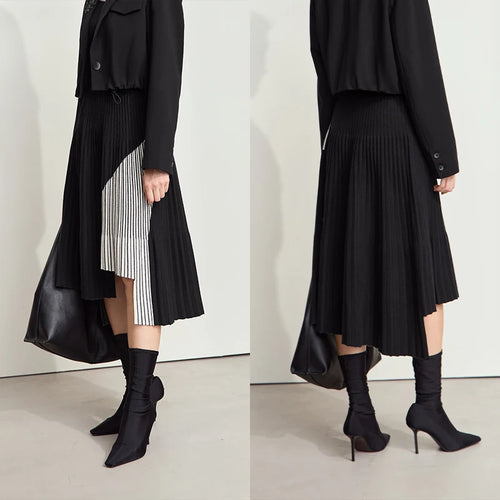 Load image into Gallery viewer, Women's Minimalise Patchwork Skirts 2024 Winter Versatile A Line Pleated Irregular Female Commuter Knitted Skirt 12424047
