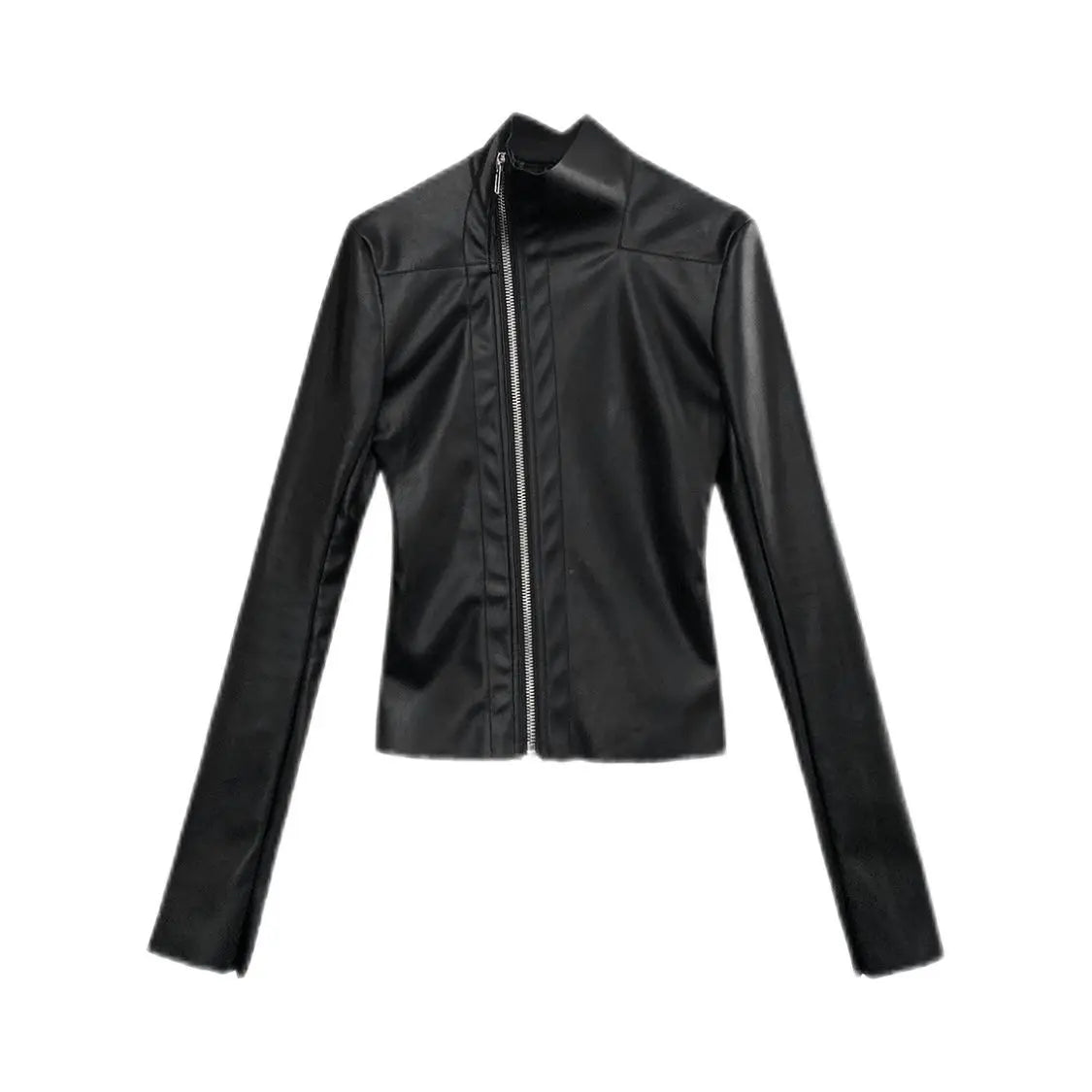 Streetwear Black Leather Coats 2024 Women's Clothing Stand Neck Zipper Slim Fit Outwear Y2k Tops Fashion Korean PU Jackets