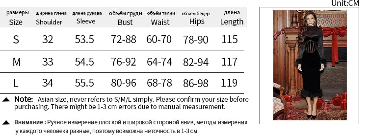 Elegant Feather Sexy Midi Dress For Women Black Fashion Sheer Long Sleeve Backless Bodycon Club Party Long Dress