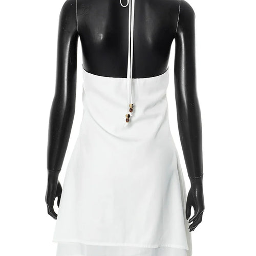 Load image into Gallery viewer, Halter Off-shoulder Backless Sexy Mini Dress Women White Hollow Out Strapless Lace-up A-line Club Dress Summer 2025
