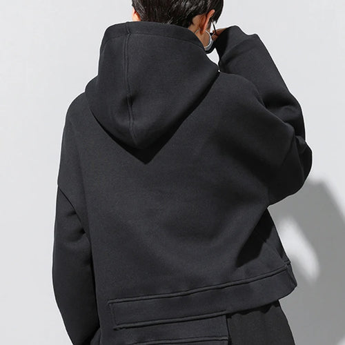 Load image into Gallery viewer, Black Irregular Hem Zipper Sweatshirt New Hooded Long Sleeve Women Big Size Fashion Tide Spring Autumn 2025 1DJ1788
