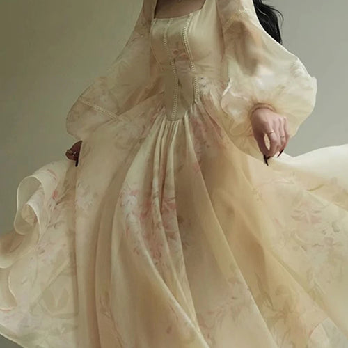 Load image into Gallery viewer, Hit Color Printing Slimming Dresses For Women Square Neck Long Sleeve High Waist Temperament Dres Female Fashion
