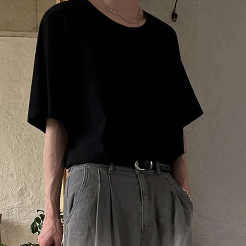 Men's T-shirts Round Neck Style Short Sleeve Clothing New Summer Solid Color Trendy Korean Pullover Simple Top 9W1615