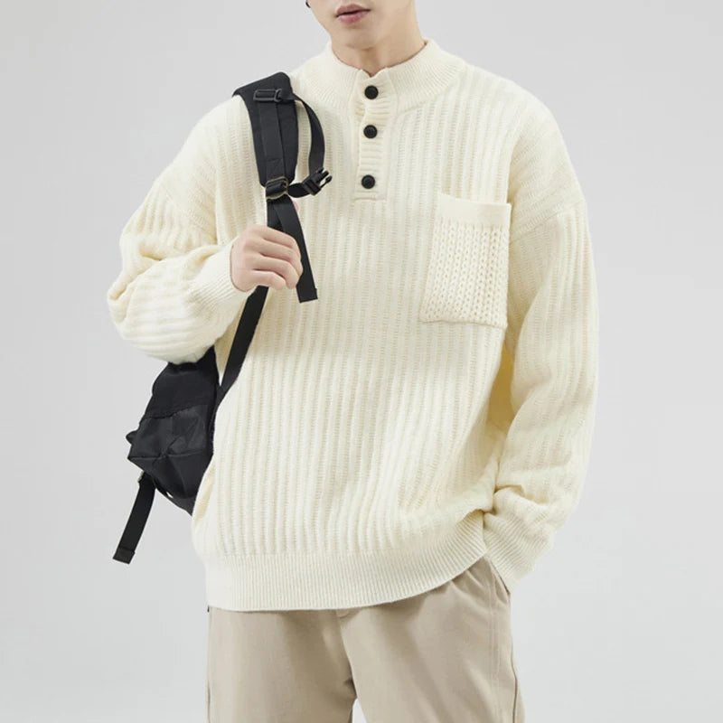 Men's Sweaters American O-neck Solid Color Male Pullover Loose Thick Casual Handsome Trendy Knitting Sweater New 9W1315