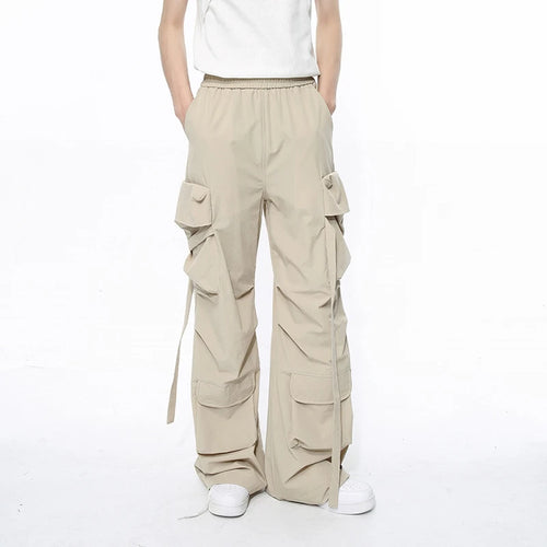 Load image into Gallery viewer, Men&#39;s Overalls Autumn Trendy High Street Multi Pockets Strap Design Loose Solid Color Cargo Pants Tide 9C5100
